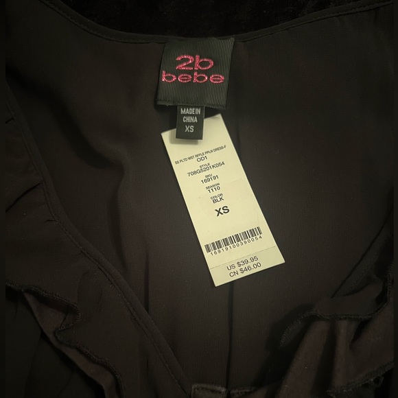 2B BEBE SS Pleated Waist Ruffle Poplin Dress Black NWT - Picture 11 of 11